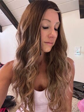 Women's Long Wavy Lace Front Wig - red & Brown Blend
